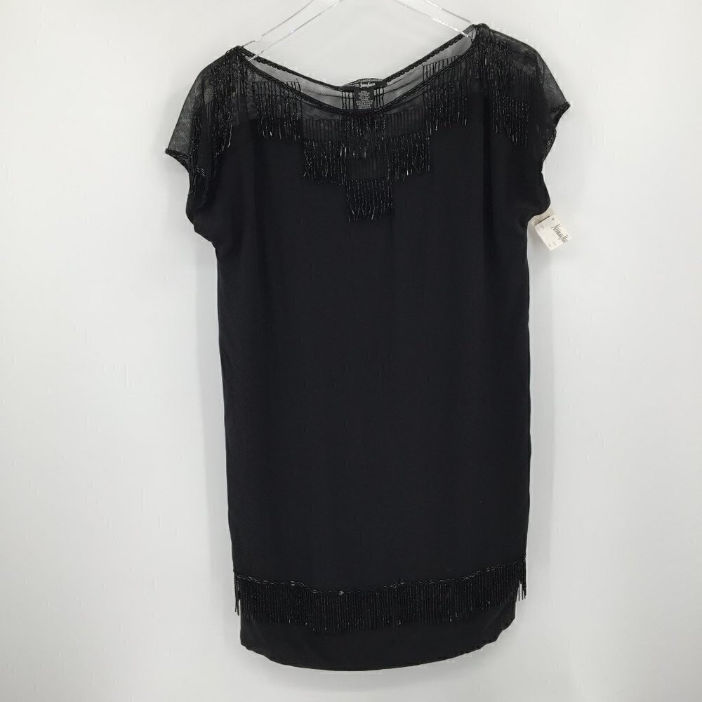 DVF Diane von Furstenberg Georgina Black dress bead fringe shift mini new 2